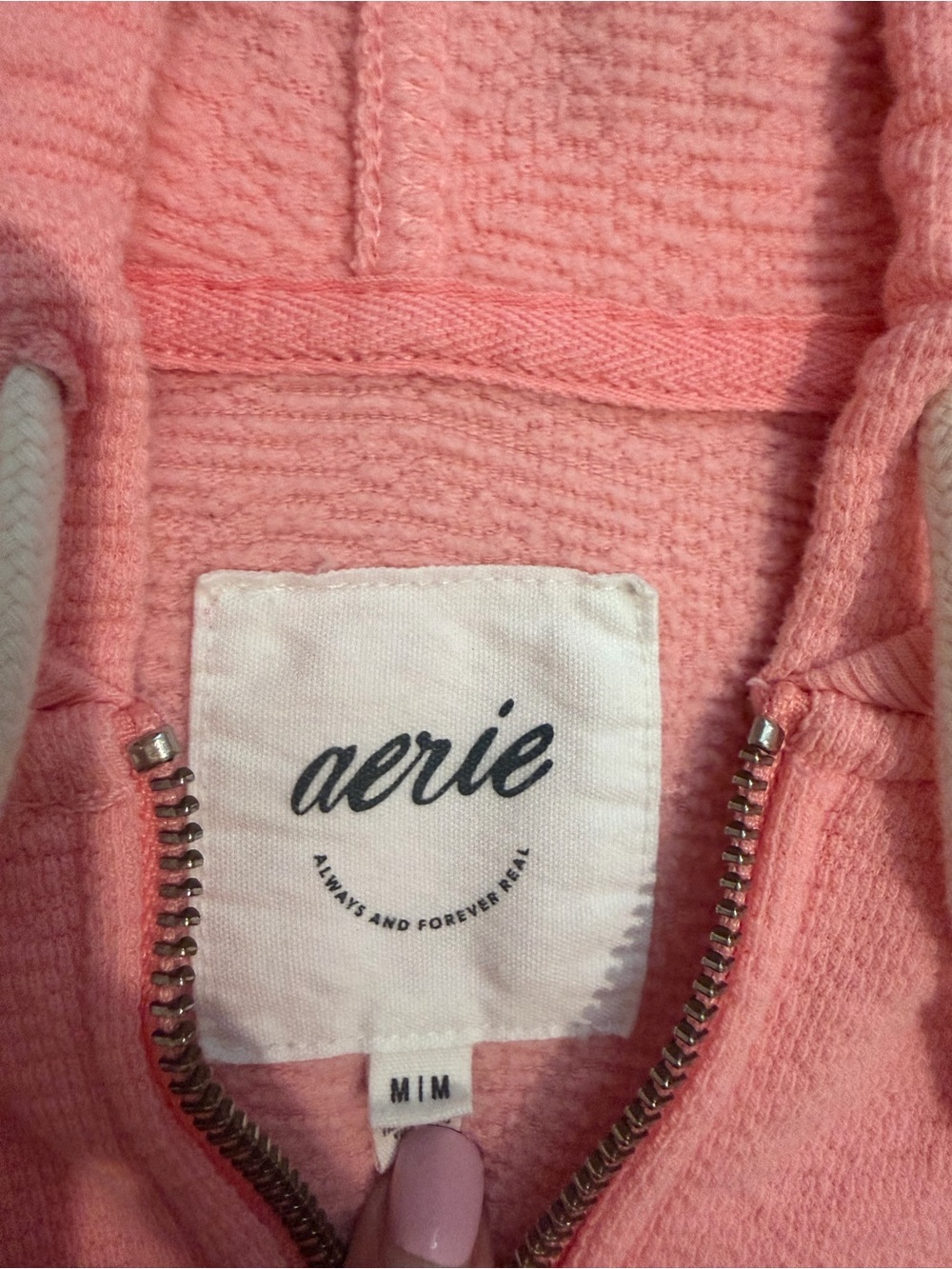 AERIE American Eagle Coral Pink Terry Cloth Half Zip Shorts SUMMER Lounge Set - Picture 4 of 10